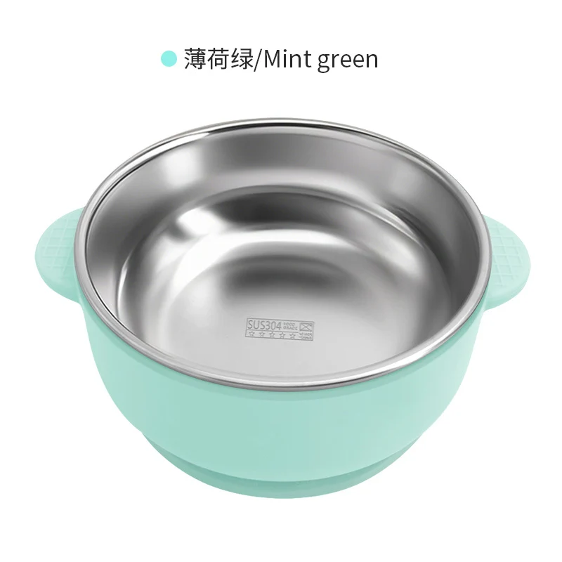 Cross-border Stainless Steel Children's Bowl Household Cute Baby Drop-resistant Heat-insulated Tableware Kindergarten Children's Rice Bowl with Suction Cup