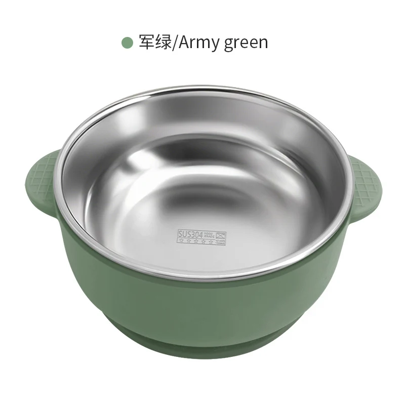 Cross-border Stainless Steel Children's Bowl Household Cute Baby Drop-resistant Heat-insulated Tableware Kindergarten Children's Rice Bowl with Suction Cup