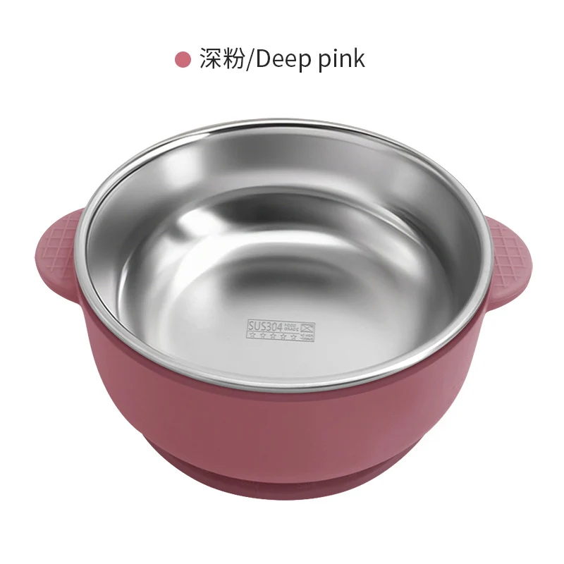 Cross-border Stainless Steel Children's Bowl Household Cute Baby Drop-resistant Heat-insulated Tableware Kindergarten Children's Rice Bowl with Suction Cup
