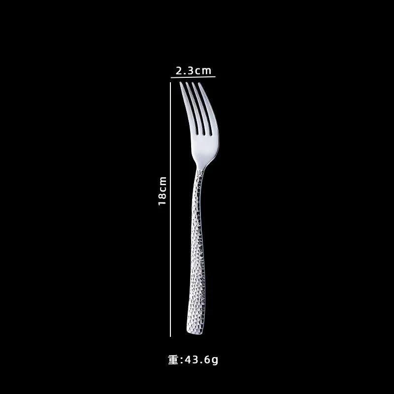 Cross-border 304 Stainless Steel Knife, Fork and Spoon Tableware Hotel Western Food Square Handle Thickened Water Cube Hammer Steak Knife, Fork and Spoon