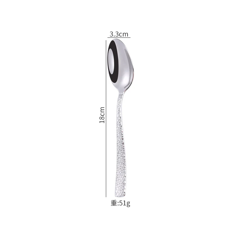 Cross-border 304 Stainless Steel Knife, Fork and Spoon Tableware Hotel Western Food Square Handle Thickened Water Cube Hammer Steak Knife, Fork and Spoon