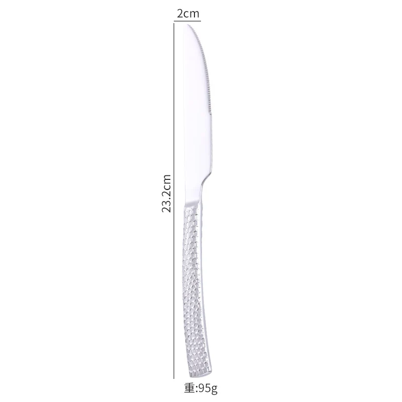 Cross-border 304 Stainless Steel Knife, Fork and Spoon Tableware Hotel Western Food Square Handle Thickened Water Cube Hammer Steak Knife, Fork and Spoon