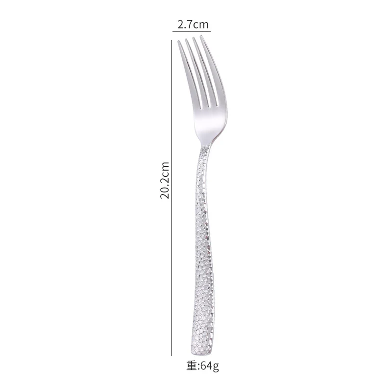 Cross-border 304 Stainless Steel Knife, Fork and Spoon Tableware Hotel Western Food Square Handle Thickened Water Cube Hammer Steak Knife, Fork and Spoon