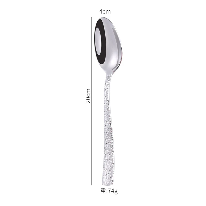 Cross-border 304 Stainless Steel Knife, Fork and Spoon Tableware Hotel Western Food Square Handle Thickened Water Cube Hammer Steak Knife, Fork and Spoon