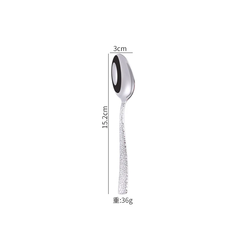 Cross-border 304 Stainless Steel Knife, Fork and Spoon Tableware Hotel Western Food Square Handle Thickened Water Cube Hammer Steak Knife, Fork and Spoon