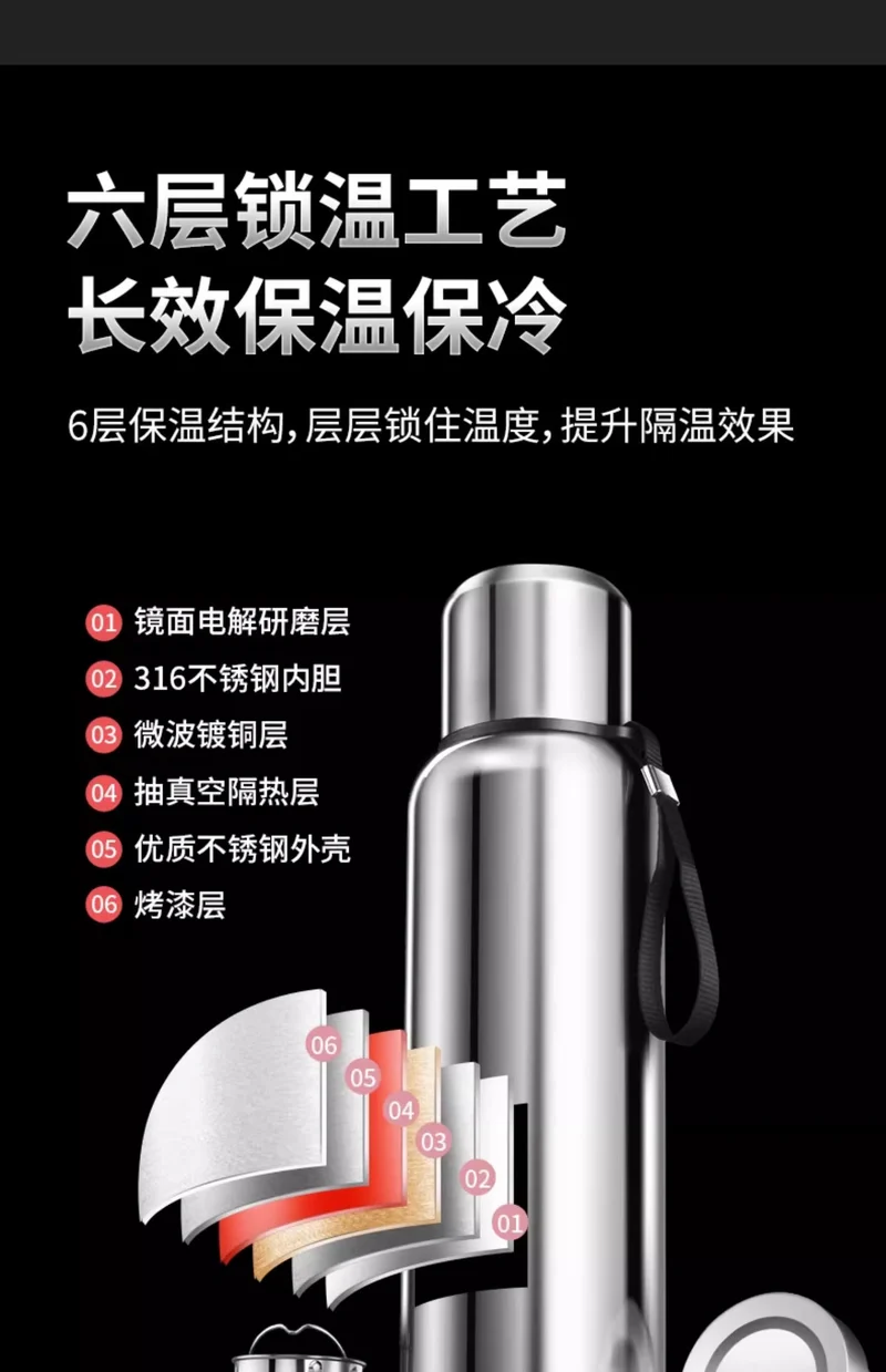 Large Capacity 316 Stainless Steel All-Steel Pot Men's Outdoor Travel Mountaineering Portable Thermos Cup Wholesale Cross-Border