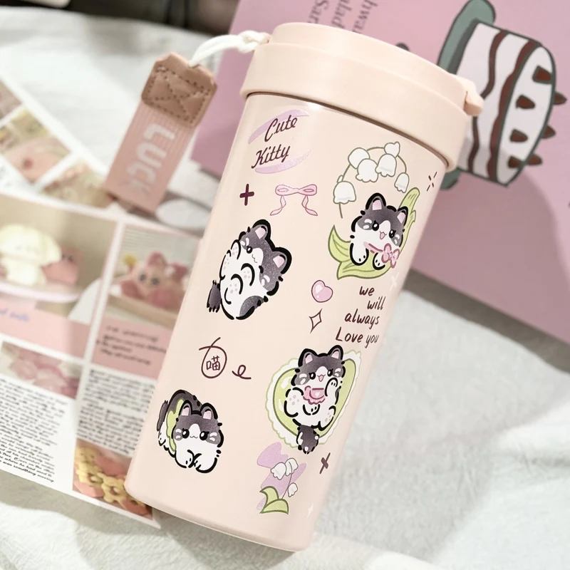 New cute thermos cup 316 stainless steel coffee cup portable double drink portable men's and women's straw accompanying cup