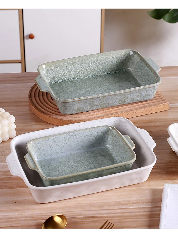 Cross-Border Scandinavian Style Kiln-Turned Baking Pan Amazon Square Steak Plate High-Value Tableware Available for Restaurants and Restaurants