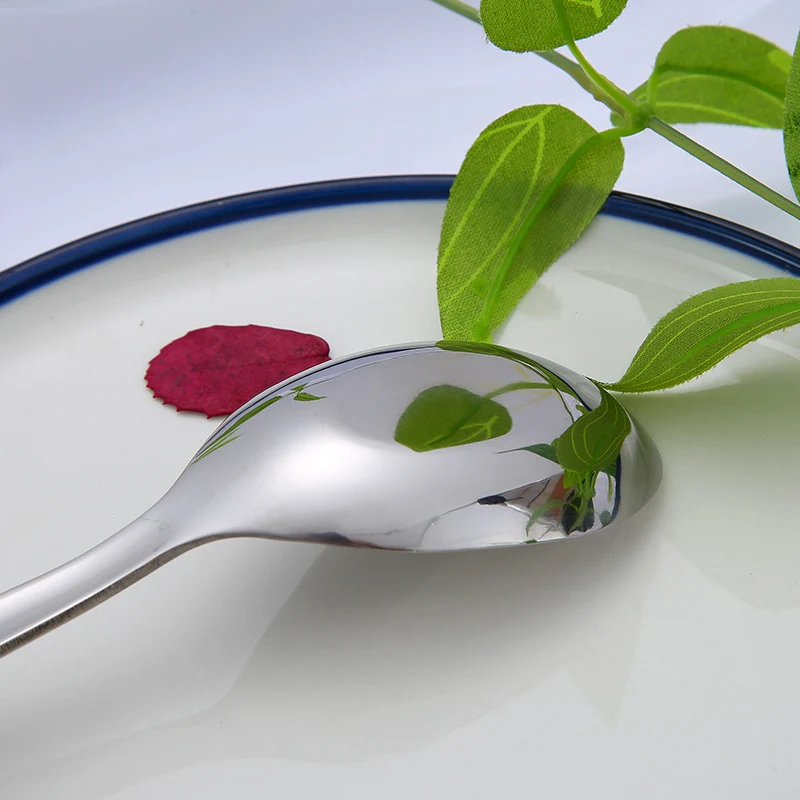 Stainless Steel Flat Bottom Spoon Thickened Spoon Palace Soup Spoon Household Kitchen Hotel Restaurant Soup Rice Spoon Creative Small Spoon