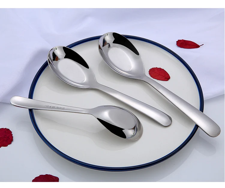 Stainless Steel Flat Bottom Spoon Thickened Spoon Palace Soup Spoon Household Kitchen Hotel Restaurant Soup Rice Spoon Creative Small Spoon