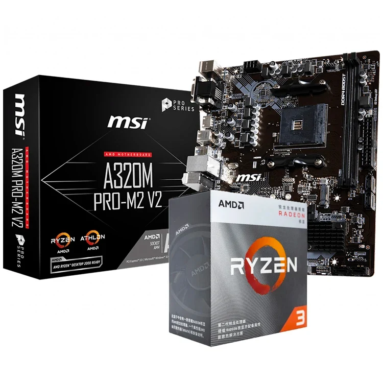 Used MSI A320M PRO-M2 V2 AMD AM4 Micro ATX Gaming Motherboard with AMD Ryzen 3 3200G CPU Combo