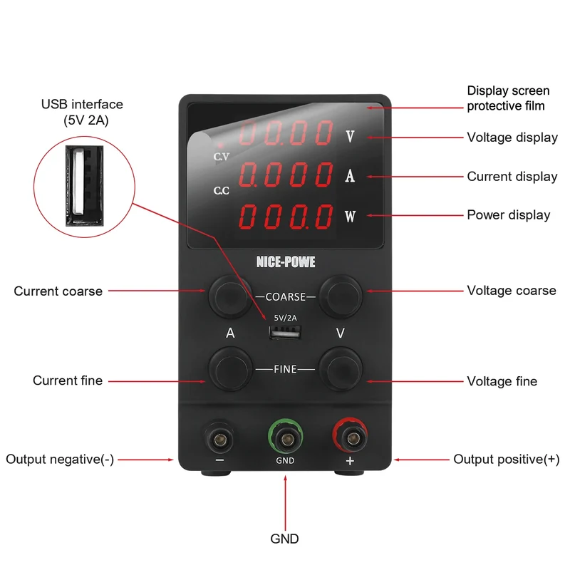 NICE-POWER SPS305 12V 24V Adjustable DC Power Supply 30V 5A Workbench Maintenance Desktop Switching Power Supply