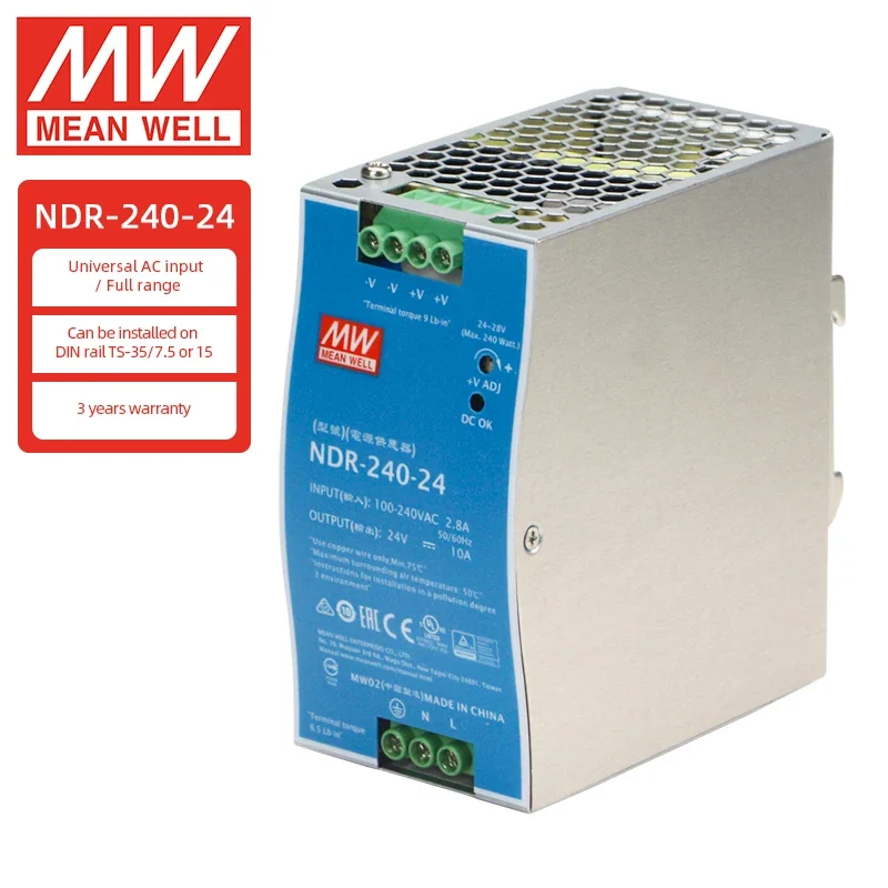 Meanwell 240W SMPS Power Transformer NDR-240-24 Ndr24024 240W 24VDC 10A Din Rail Power Supply
