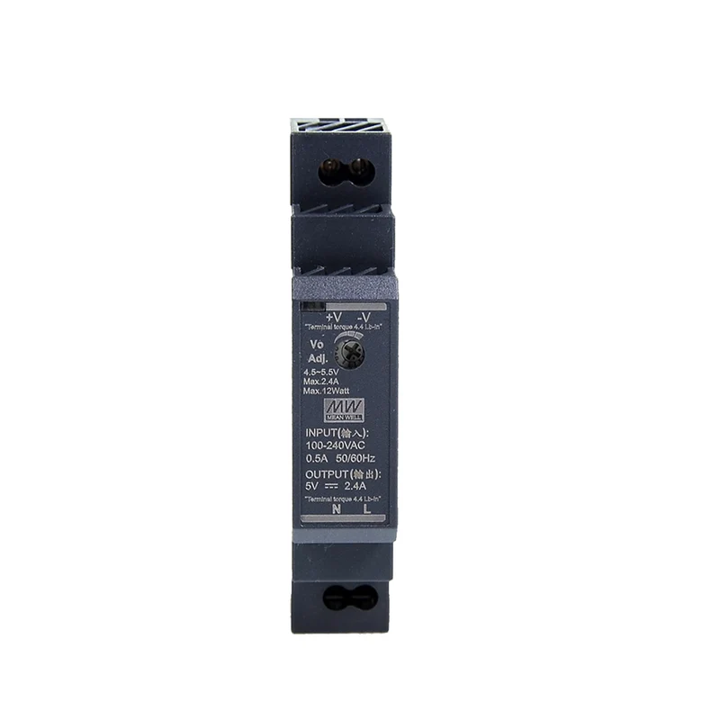 Mean Well HDR-15-5 5V 2.4A 15W Single Output DIN Rail Power Supply - Compact, Reliable for Industrial Automation and More
