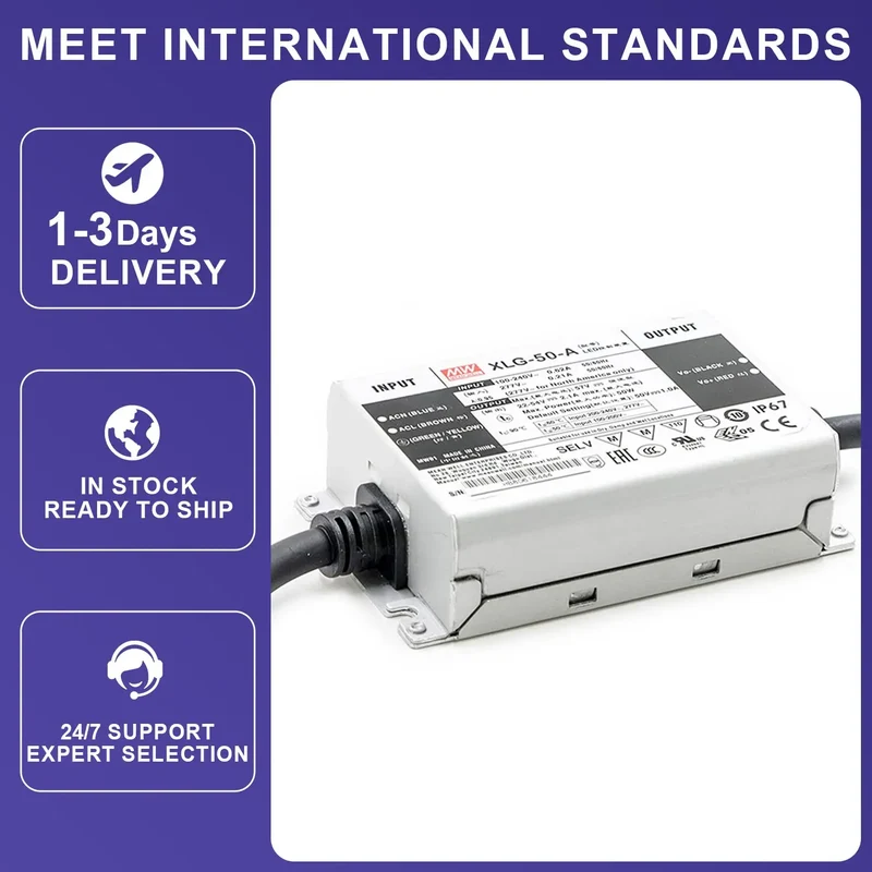 Mean Well XLG-50-A 50W IP67 Waterproof Power Supply Constant Power LED Driver for Outdoor Lighting and Signage
