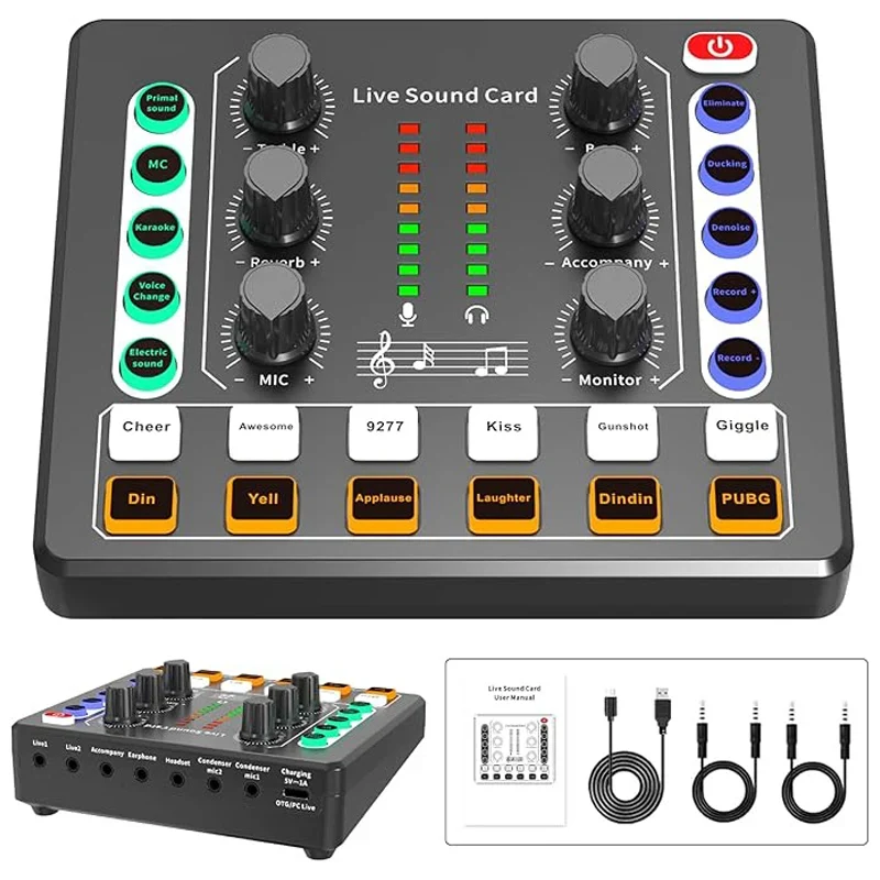 Mini Pro M8 Professional Microphone Sound Board Audio Mixer Wireless Dual Core DSP Noise Cancelling for Live Streaming DJ Mixing