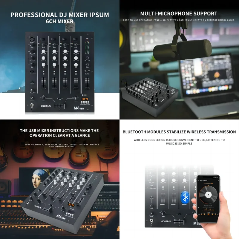 MX300 USB Professional DJ Player Mixer With EQ Scratch-proof DJ Mixer Console Replaceable Crossovers With Reverse