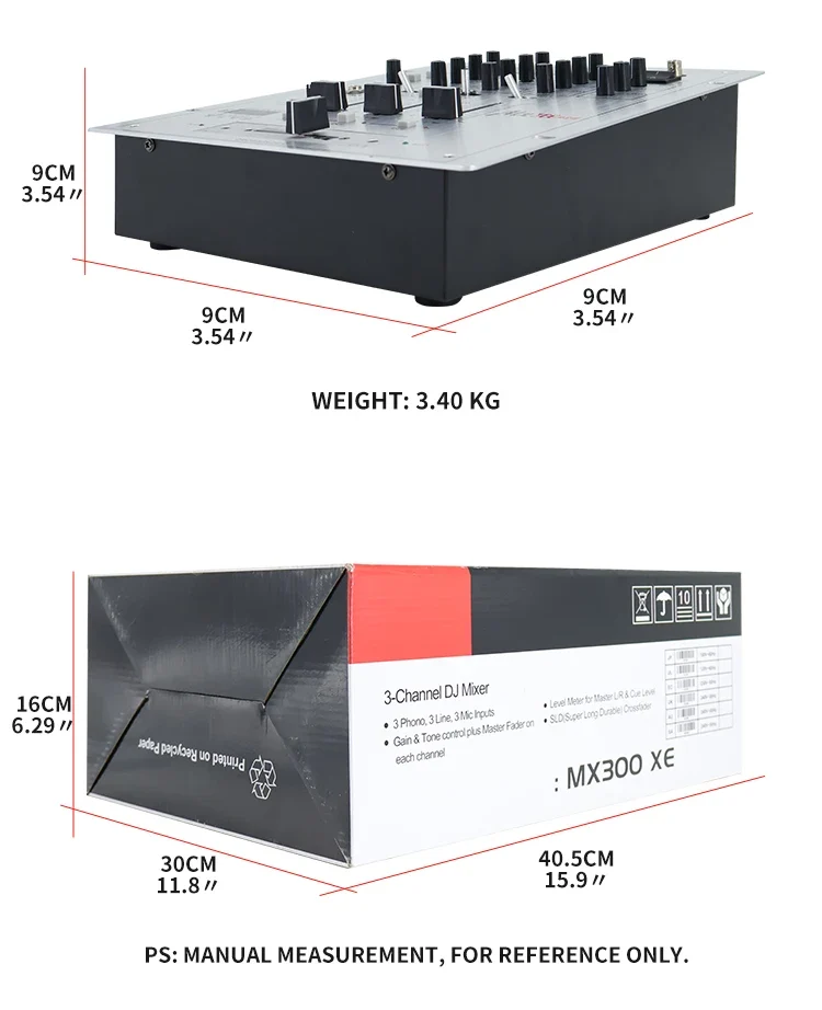 MX300 USB Professional DJ Player Mixer With EQ Scratch-proof DJ Mixer Console Replaceable Crossovers With Reverse