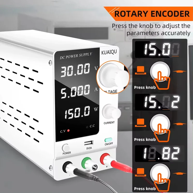 KUAIQU SPPS-C305 30V 5A 150W Encoder Adjustable Digital Display Regulated Power Supply Battery Charging Mobile Phone Repairing