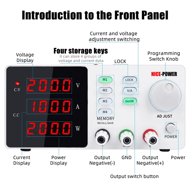 KUAIQU SPPS-S2001 Programmable DC Switching Power Supply 200V 1A Single Output 200W Lab Bench Color LCD Screen