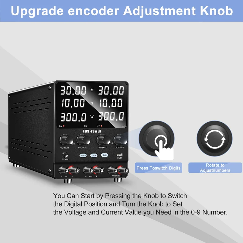 NICE POWER SPS3010-2KD Switch Dual DC Regulated Power Supply 30V 60V 10A 20A LED Adjustable Double Channel Bench Power Source