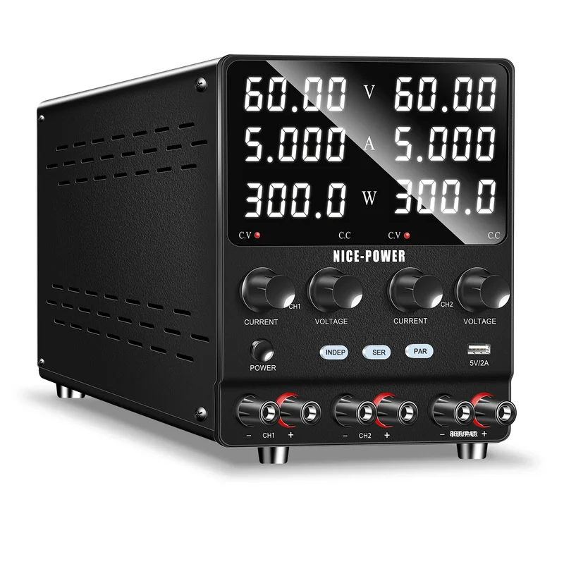 NICE POWER SPS605-2KD DC Regulated Switching Power Supply 60V 10A 120V 5A 600W Adjustable Dual Channel Lab Digital Power Supply