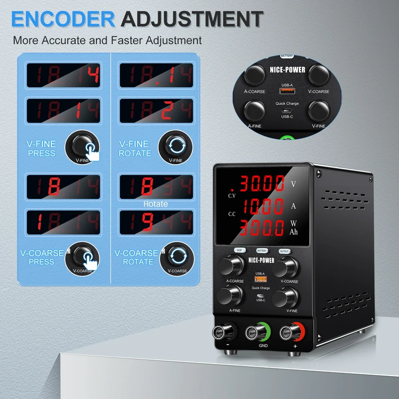 SPS3010C 30V 10A Adjustable DC Digital Display Switching Power Supply 300W DC Power Supply Battery Charging Repair Laboratory