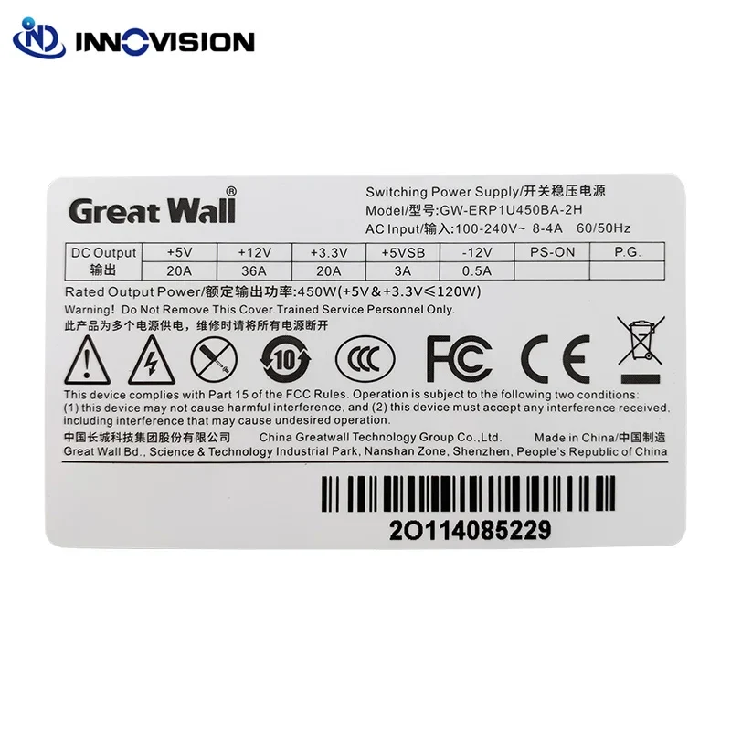 High Efficiency Greatwall 1U Dual Powersupply GW-ERP1U450 450W Redundant Crps Switching Power Supply for 1U Server