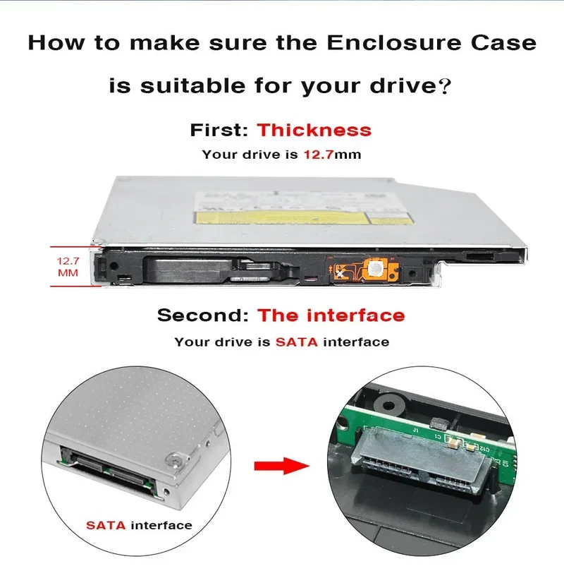 LJIAL 12.7mm USB 3.0 DVD Drive External Optical Drives Enclosure SATA to USB External Case For Laptop Notebook Without Drive
