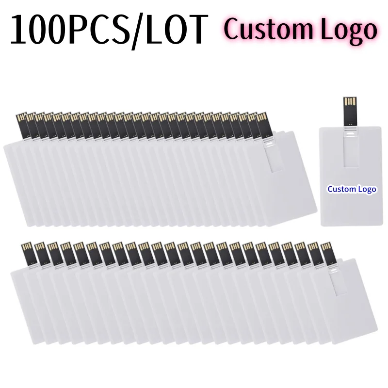 100PCS/LOT Waterproof Super Slim Credit Card USB Flash Drive Pendrive 4GB 8GB 16GB 32GB 64GB Bank Card Model Memory Stick Drives