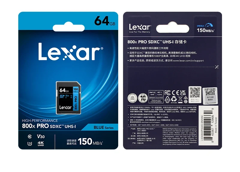 Lexar SD Card 800x Pro Read 150MB/s SDXC Flash Card 64GB 128GB 256GB V30 UHS-I SDHC 32GB Memory Card Storage Card For Camera