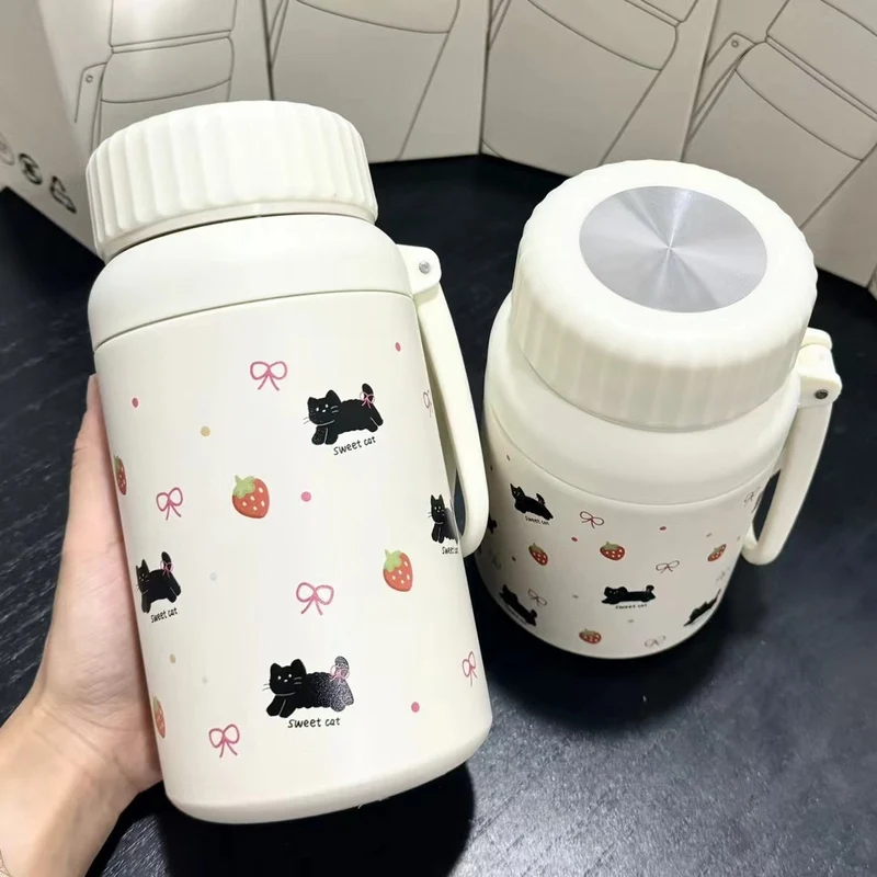 Cartoon cute high-value large-capacity new thermos stainless steel outdoor sports portable rope coffee cup