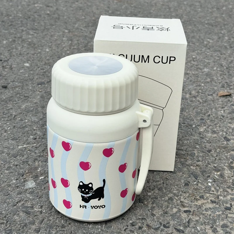 Cartoon cute high-value large-capacity new thermos stainless steel outdoor sports portable rope coffee cup