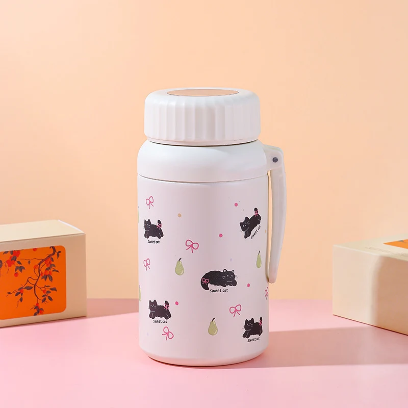 Cartoon cute high-value large-capacity new thermos stainless steel outdoor sports portable rope coffee cup