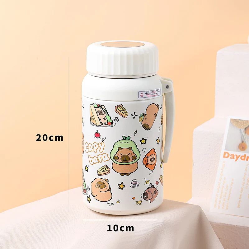 Cartoon cute high-value large-capacity new thermos stainless steel outdoor sports portable rope coffee cup