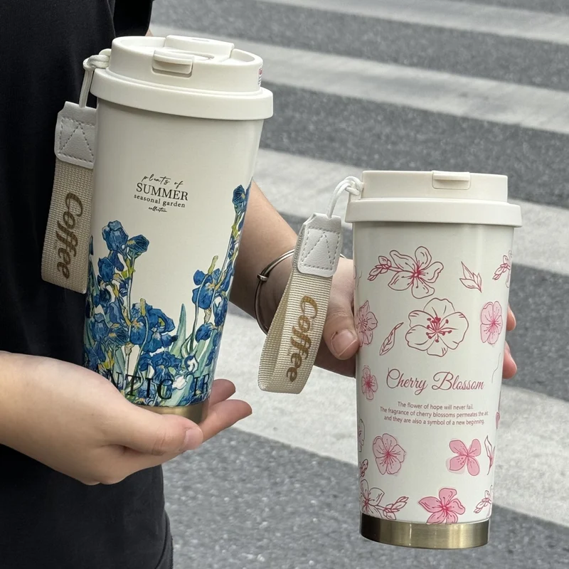 316 stainless steel lily of the valley coffee cup girls high color value double drinking straw cup car gift cup customization