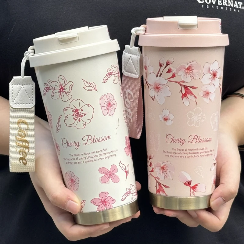 316 stainless steel lily of the valley coffee cup girls high color value double drinking straw cup car gift cup customization