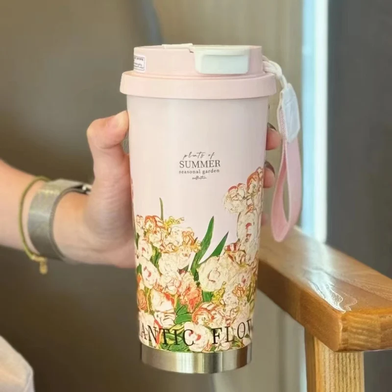 316 stainless steel lily of the valley coffee cup girls high color value double drinking straw cup car gift cup customization