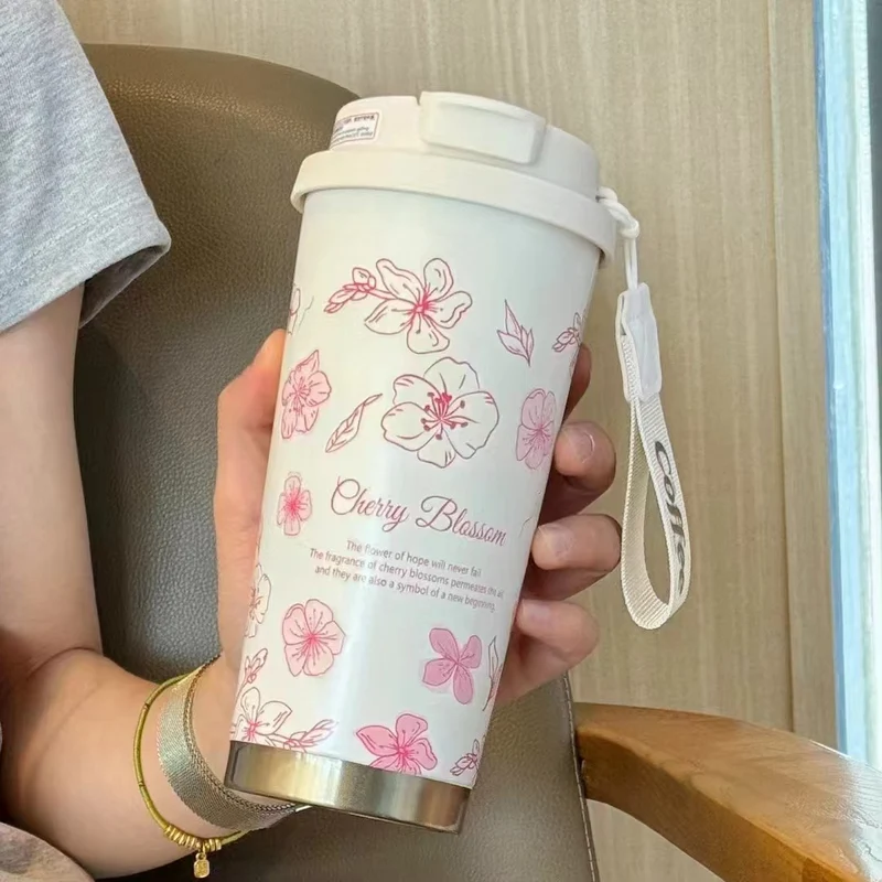 316 stainless steel lily of the valley coffee cup girls high color value double drinking straw cup car gift cup customization