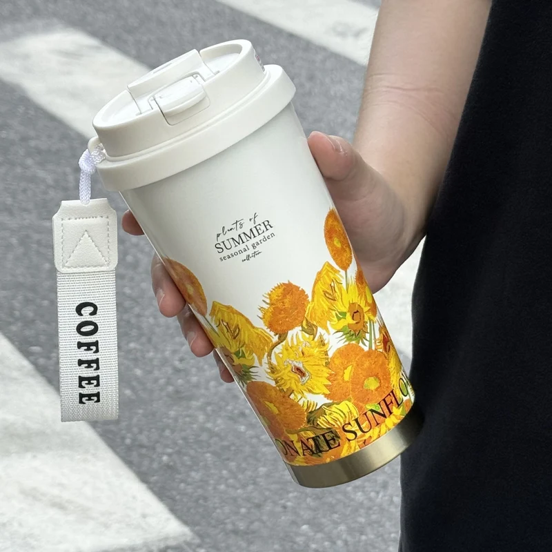316 stainless steel lily of the valley coffee cup girls high color value double drinking straw cup car gift cup customization
