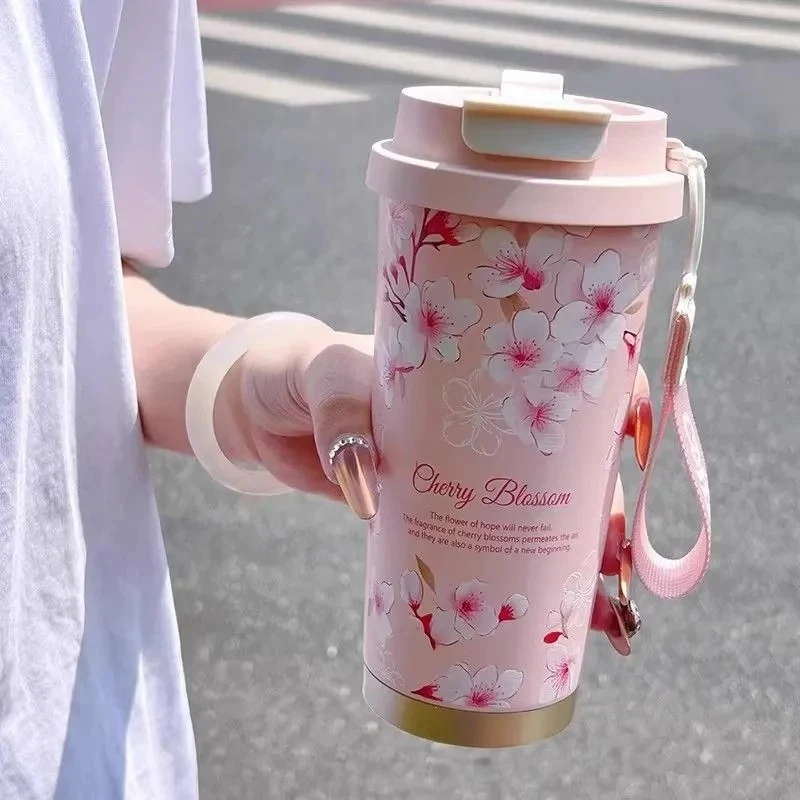 316 stainless steel lily of the valley coffee cup girls high color value double drinking straw cup car gift cup customization
