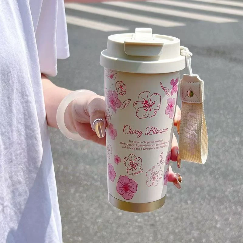 316 stainless steel lily of the valley coffee cup girls high color value double drinking straw cup car gift cup customization