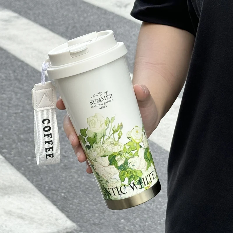 316 stainless steel lily of the valley coffee cup girls high color value double drinking straw cup car gift cup customization