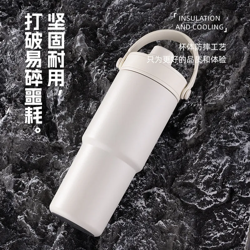Cross-border high-value 316 stainless steel thermos cup large-capacity double-drink ceramic liner car cup portable handle cup
