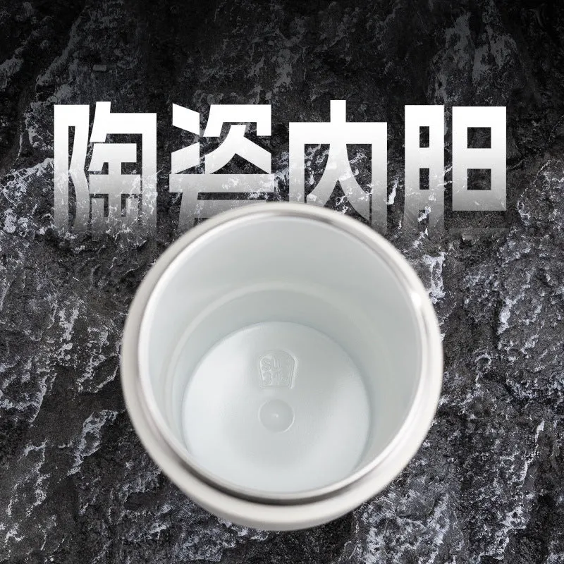 Cross-border high-value 316 stainless steel thermos cup large-capacity double-drink ceramic liner car cup portable handle cup