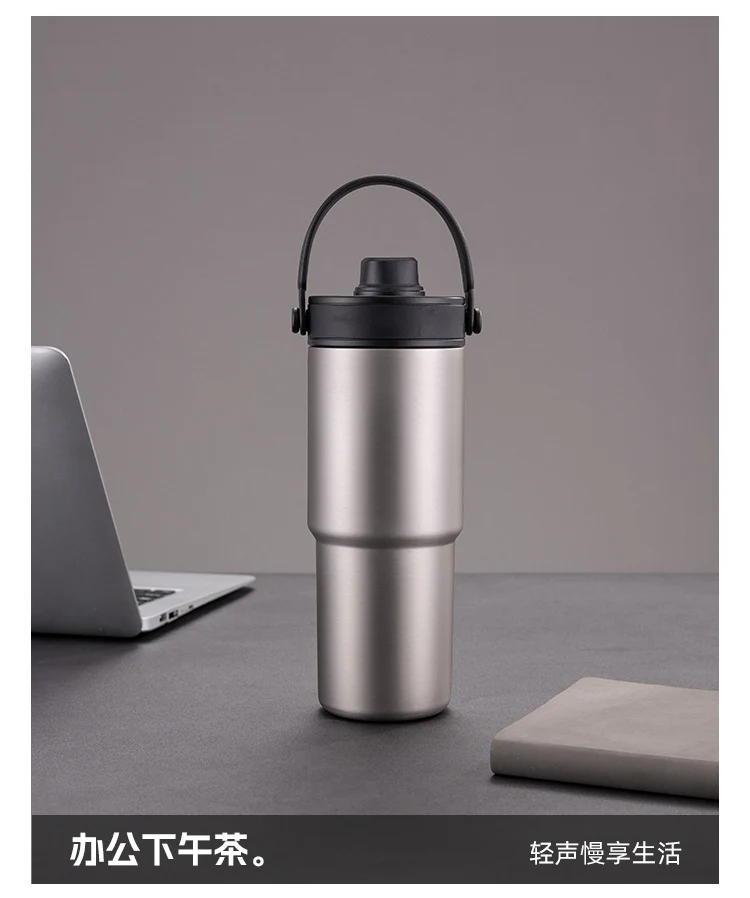 Cross-border high-value 316 stainless steel thermos cup large-capacity double-drink ceramic liner car cup portable handle cup