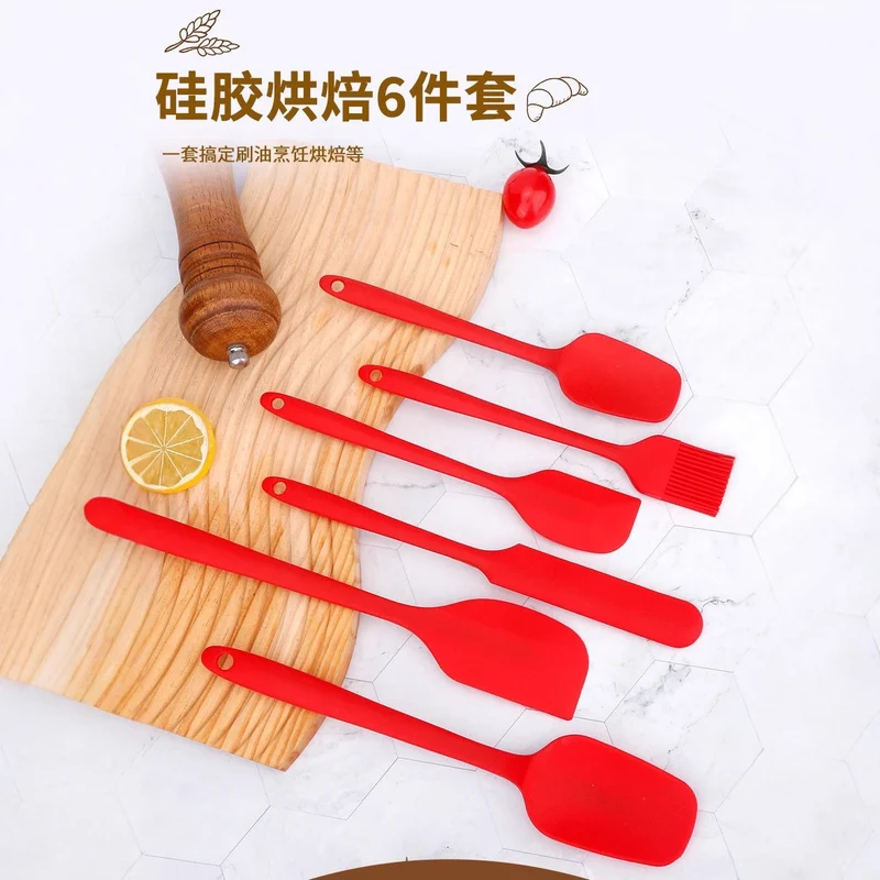 Factory in stock silicone baking 6-piece one-piece silicone scraper spatula oil brush household baking tools suit