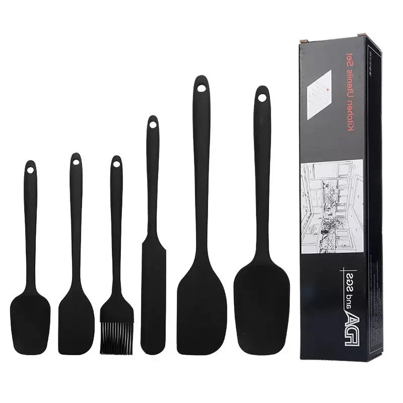 Factory in stock silicone baking 6-piece one-piece silicone scraper spatula oil brush household baking tools suit