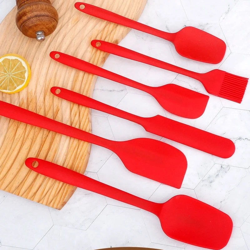 Factory in stock silicone baking 6-piece one-piece silicone scraper spatula oil brush household baking tools suit