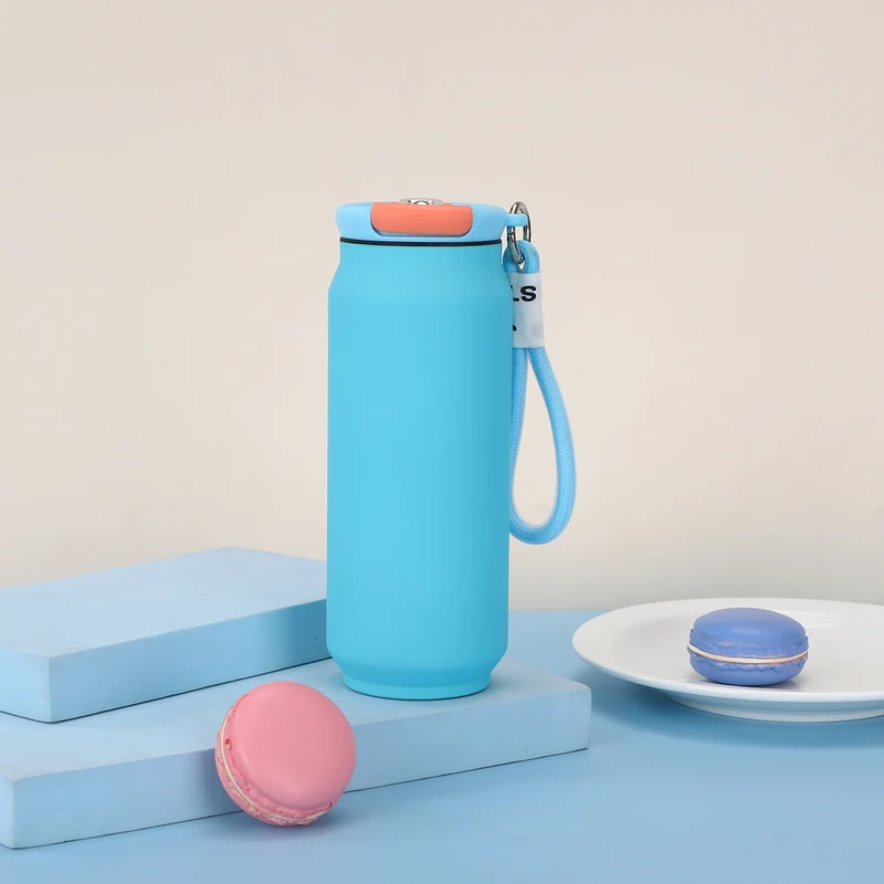 New Style 304 Stainless Steel Thermos Outdoor Portable Cans Lanyard Accompaniably Cups Solid Color Household Straight Water Cup